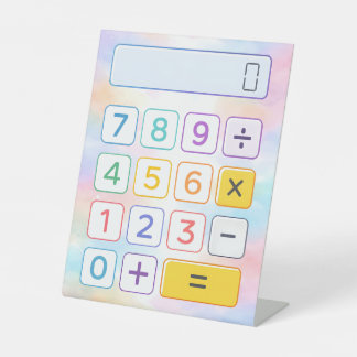 Cute Pastel Maths Calculator Desk Art for Kids Reclamebord Met Voetstuk