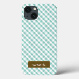 Cute Pastel Mint Gingham Pattern iPhone 13 Hoesje