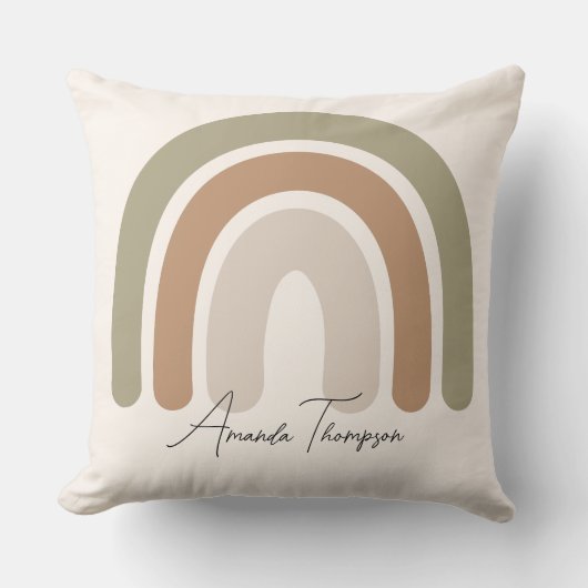 Cute pastel monogrammed regenboogroze scriptnaam kussen (Voorkant)