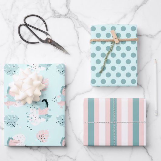 Cute Pastel Oerwoud Alligators Verpakkingspapierse Inpakpapier Vel (Voorkant)