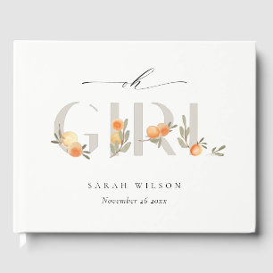 Cute Pastel Oranje Floral Boho Oh Girl Baby shower Gastenboek