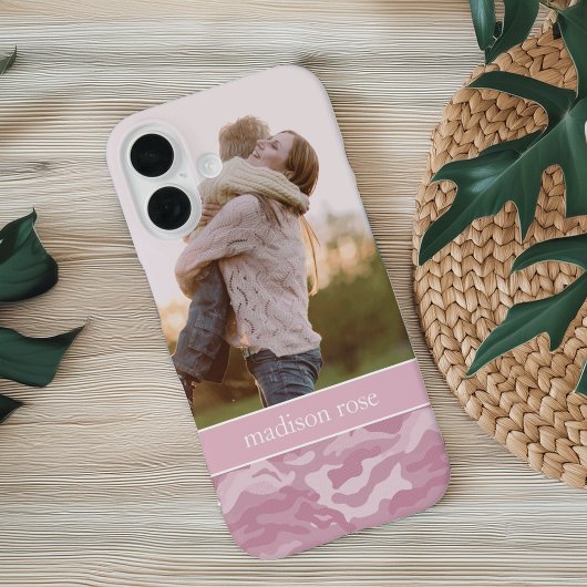 Cute Pastel Pink Camo Persoonlijke foto Case-Mate iPhone Case