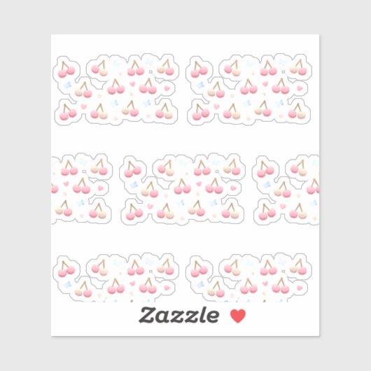 Cute Pastel Pink Cherry Pattern Sticker (Vel)