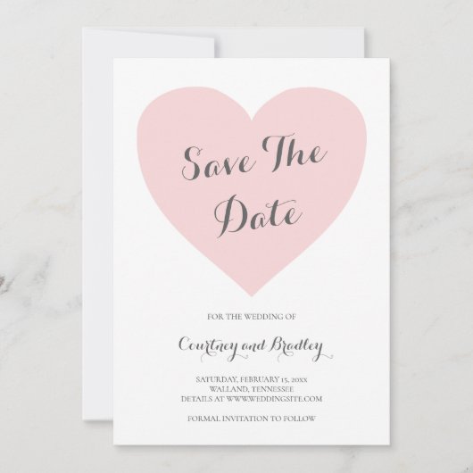Cute Pastel Pink Heart Typography Wedding Save The Date (Voorkant)