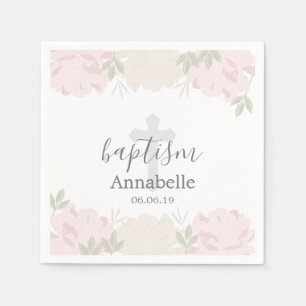 Cute Pastel Pink Peonies Baby Baptisme Servet