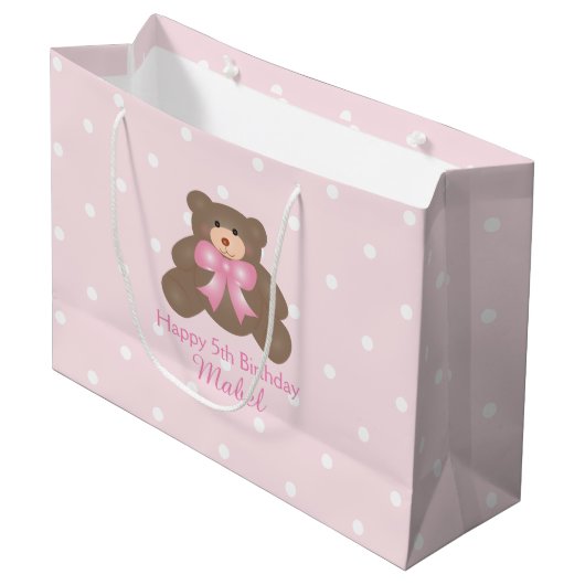 Cute Pastel Pink Ribbon Teddy Bear Girl Birthday Large Cadeauzakje (Voorkant Gekanteld)