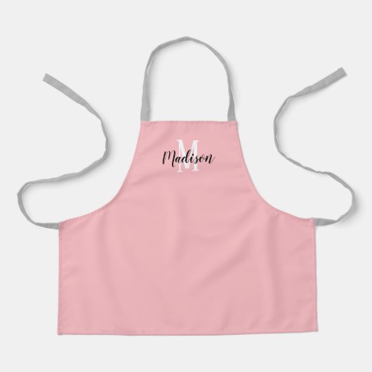 Cute Pastel Pink Script Monogram Aangepast Kinder Schort (Voorkant)