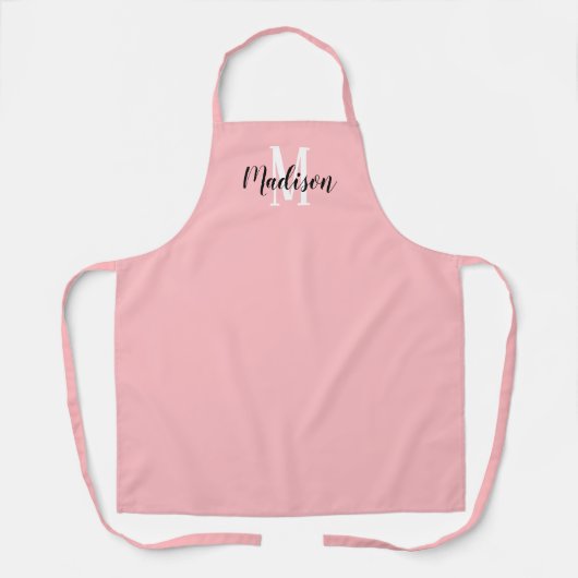 Cute Pastel Pink Script Monogram op maat gemaakt Schort (Voorkant)