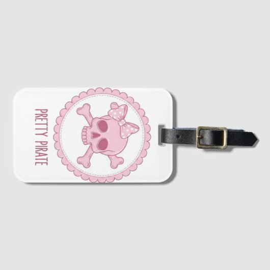 Cute Pastel Pink Skull with Bow and Crossbones Des Bagagelabel (Voorkant (horizontaal))