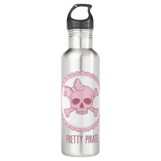 Cute Pastel Pink Skull with Bow and Crossbones Des Waterfles (Voorkant)