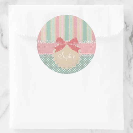Cute Pastel Polka Dot & Stripes Design Ronde Sticker (Tas)