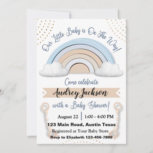 Cute Pastel Rainbow Boy Baby shower Invitation (Devant)