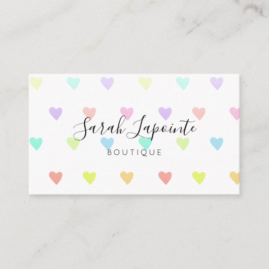 Cute Pastel Rainbow Hearts Pattern Visitekaartje (Voorkant)