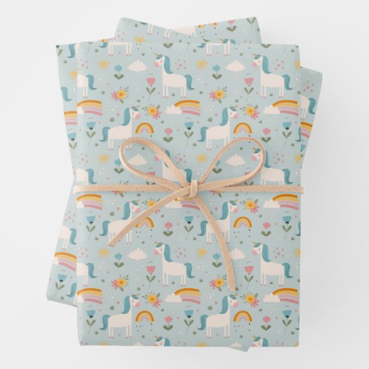 Cute pastel Rainbow Unicorn Pattern Inpakpapier Vel (In situ)