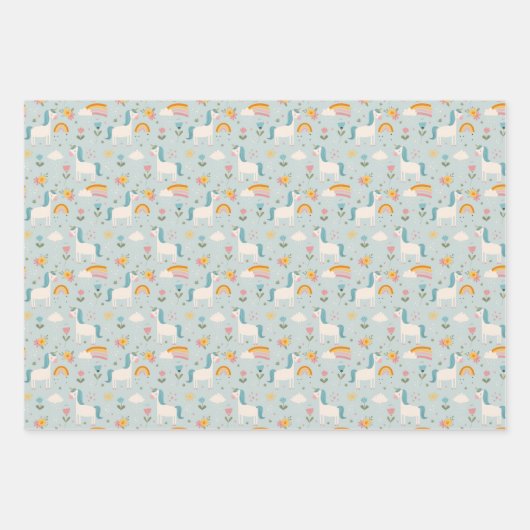 Cute pastel Rainbow Unicorn Pattern Inpakpapier Vel (Voorkant)