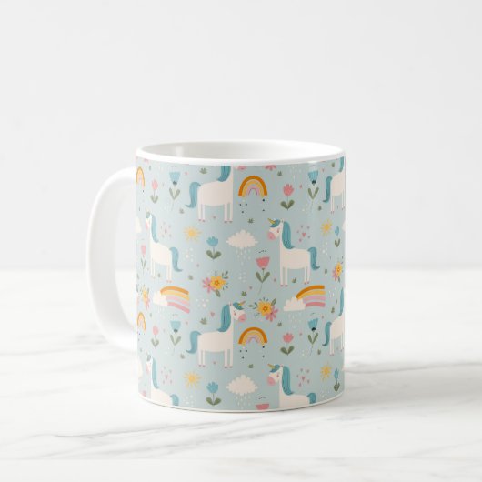 Cute pastel Rainbow Unicorn Pattern Koffiemok (Voorkant links)