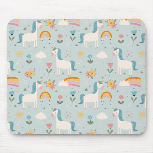 Cute pastel Rainbow Unicorn Pattern Muismat (Voorkant)