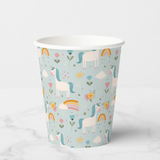 Cute pastel Rainbow Unicorn Pattern Papieren Bekers (Voorkant)
