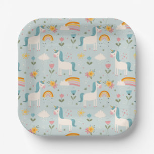 Cute pastel Rainbow Unicorn Pattern Papieren Bordje
