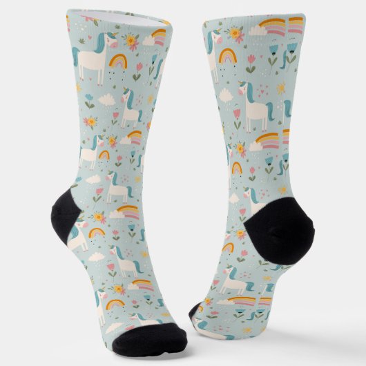 Cute pastel Rainbow Unicorn Pattern Sokken (Gebogen)