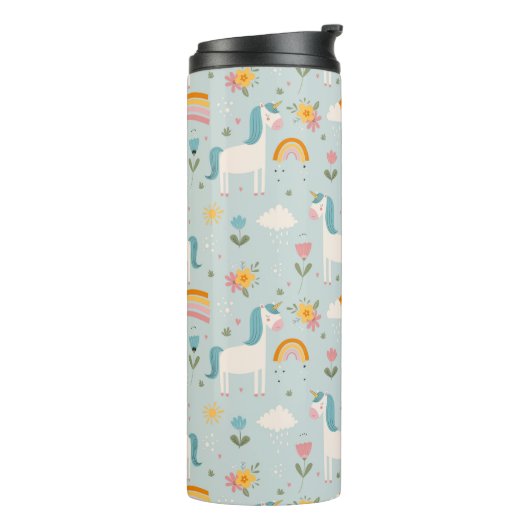 Cute pastel Rainbow Unicorn Pattern Thermosbeker (Gedraaid links)
