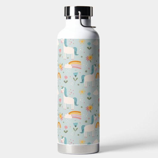 Cute pastel Rainbow Unicorn Pattern Waterfles (Links)