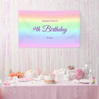Cute Pastel Regenboog 9e Verjaardag Achtergrond Spandoek