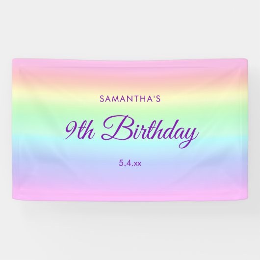 Cute Pastel Regenboog 9e Verjaardag Achtergrond Spandoek (Horizontaal)