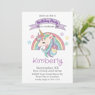 Cute Pastel Regenboog en Glitter Eenhoorn Feest Kaart