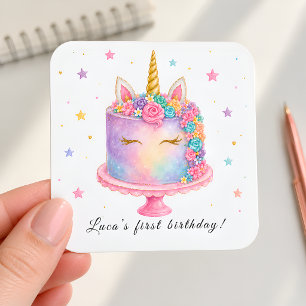 Cute Pastel Regenboog Feeststicker voor Meisjes Ee Vierkante Sticker