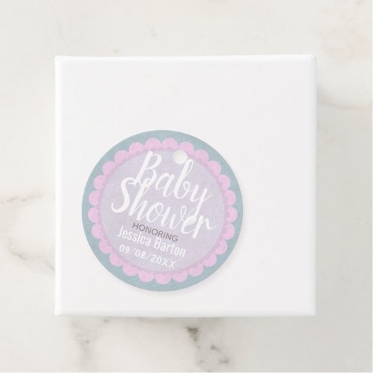 Cute Pastel Roze en Grijze Aangepaste Baby shower Bedankjes Labels (In situ)