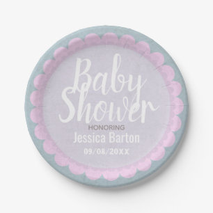Cute Pastel Roze en Grijze Aangepaste Baby shower Papieren Bordje