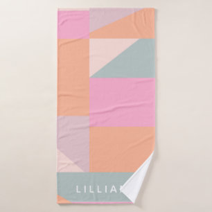 Cute Pastel Roze en Oranje Geometric Persoonlijk Badhanddoek