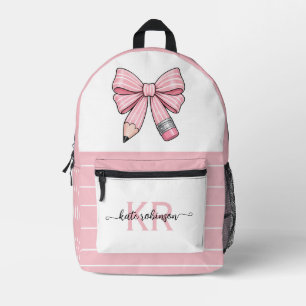 Cute Pastel Roze Mooie School Potlood Boog  Bedrukte Rugzak