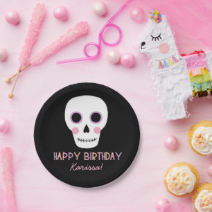 Cute Pastel Skull Halloween Birthday Name Papieren Bordje