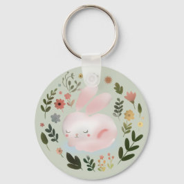 Cute Pastel Spring Bunny Floral Wreath Nursery Art Sleutelhanger
