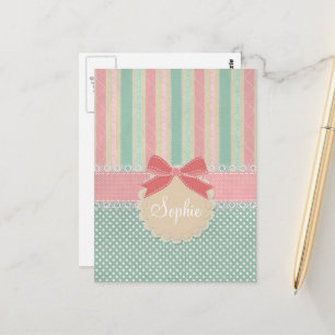 Cute Pastel Stippen & Strepen Design Briefkaart
