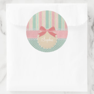 Cute Pastel Stippen & Strepen Design Ronde Sticker