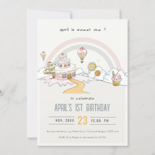 Cute Pastel Sweet One Snoep Land 1st Birthday Kaart