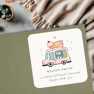 Cute Pastel Sweet Time Ice Cream Truck Adres Vierkante Sticker