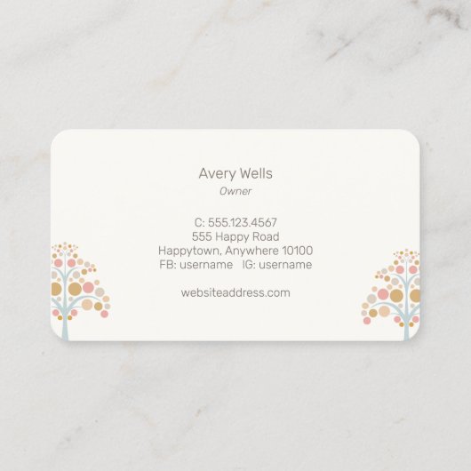 Cute Pastel Tree Carte de visite (Dos)