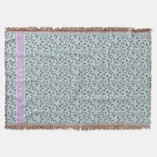 Cute pastel turquoise floral Patroons monogram Deken (Voorkant)