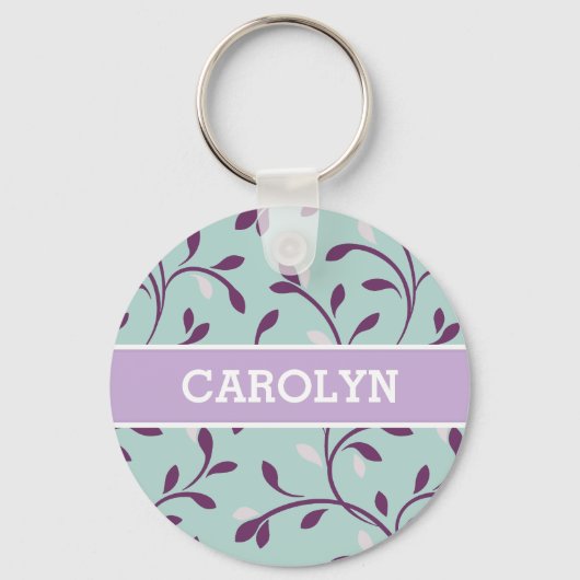 Cute pastel turquoise floral Patroons monogram Sleutelhanger (Voorkant)