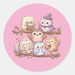 Cute Pastel Uil Vrienden Stickerblad Ronde Sticker