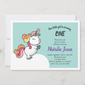 Cute pastel unicorn 1e verjaardagsuitnodiging kaart (Voorkant)