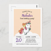 Cute pastel unicorn 1ère invitation (Devant / Derrière)