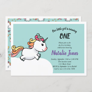 Cute pastel unicorn 1ère invitation