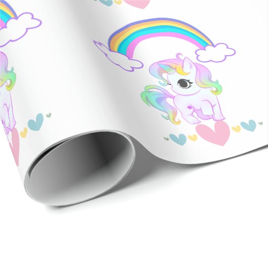 Cute pastel unicorn and rainbow design wrapping pa cadeaupapier (Rol Hoek)