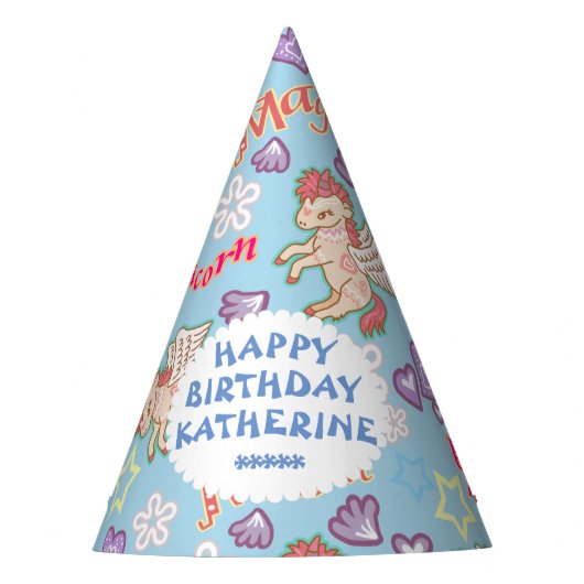 Cute Pastel Unicorn Blue. Chapeau de fête (Devant)