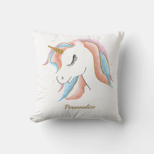 Cute Pastel Unicorn Girly Pink Blue, op maat gemaa Kussen